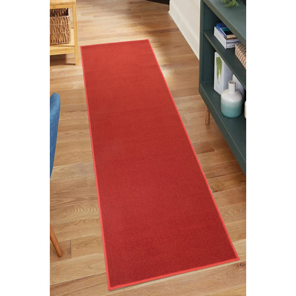 Charlton Home® Custom Size Runner Rug Solid Red Low Pile Slip Resistant